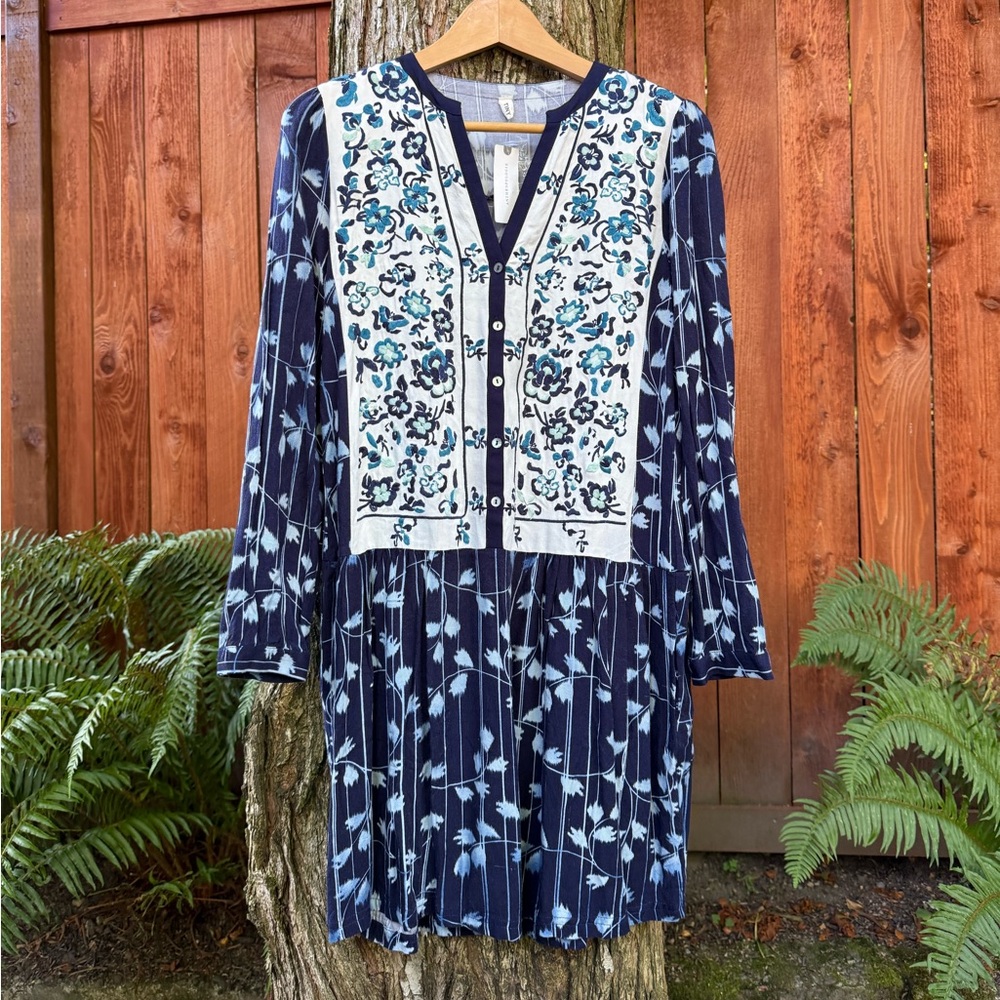 Navy Floral Long Sleeve Dress